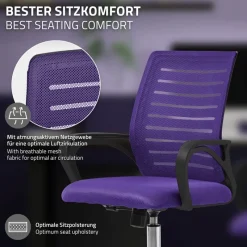 Ergonomischer Bürostuhl mit Armlehnen Netzgewebe Lila mit Rollen ML-Design-ECD Germany