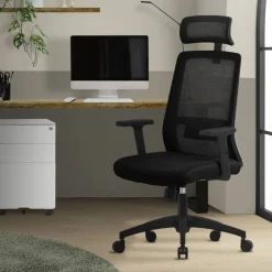 Ergonomischer Bürostuhl Schwarz Netzgewebe mit verstellbaren Armlehnen und Kopfstütze ML-Design-ECD Germany Hot