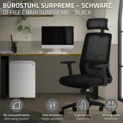 Ergonomischer Bürostuhl Schwarz Netzgewebe mit verstellbaren Armlehnen und Kopfstütze ML-Design-ECD Germany Hot