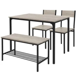 Esszimmergruppe mit Bank 4-Teilig mit Esstisch und Stühlen Sonoma Eiche Stahlgestell ML-Design-ECD Germany Clearance