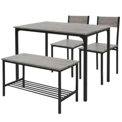 Esszimmergruppe mit Bank 4-Teilig mit Esstisch und Stühlen Eiche Grau Stahlgestell ML-Design-ECD Germany Sale