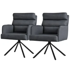 Esszimmerstuhl 2er Set Anthrazit drehbar mit abnehmbaren Rückenkissen gepolstert bis 120 Kilogramm-ECD Germany Outlet