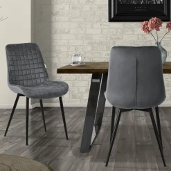 Esszimmerstuhl 2er Set Anthrazit mit Samtbezug und Stahlbeinen Küchenstuhl mit Rückenlehne ML-Design-ECD Germany Sale