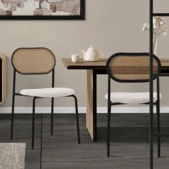 Esszimmerstuhl 2er Set Beige bis 120 kg Rattan Rückenlehne ML-Design-ECD Germany Hot