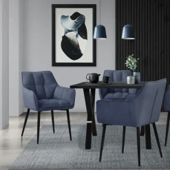 Esszimmerstuhl 2er Set Blau aus Frotteestoff mit dickem gepolsterter Sitz ML-Design-ECD Germany Outlet