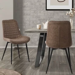Esszimmerstuhl 2er Set Braun mit Kunstlederbezug und Stahlbeinen Küchenstuhl mit Rückenlehne ML-Design-ECD Germany Sale