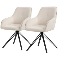 Esszimmerstuhl 2er Set drehbar Creme aus Textil Webstoff mit Rücken- und Armlehne ML-Design-ECD Germany New