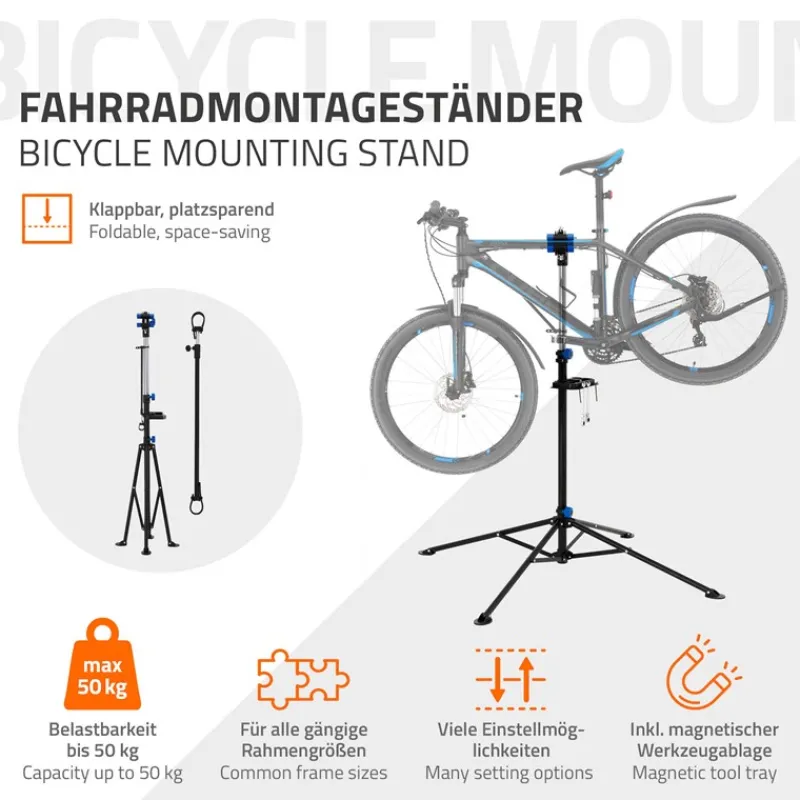 Fahrrad Montageständer Reparaturständer auch für E-Bikes bis 50 kg höhenverstellbar 360° drehbar aus Stahl-ECD Germany