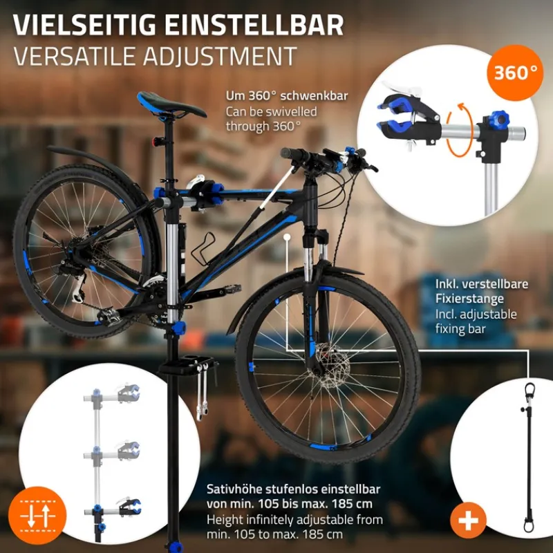 Fahrrad Montageständer Reparaturständer auch für E-Bikes bis 50 kg höhenverstellbar 360° drehbar aus Stahl-ECD Germany