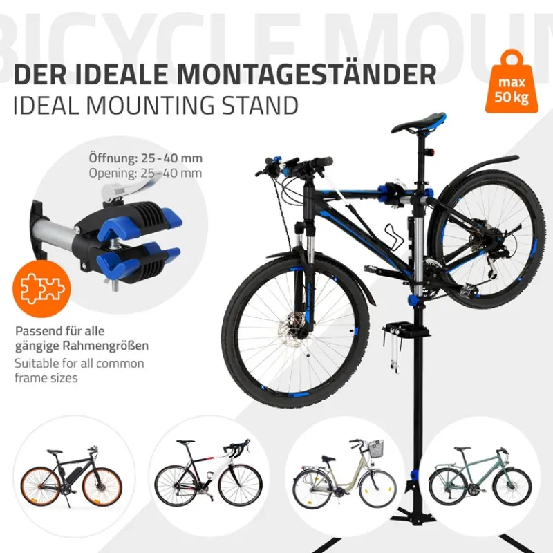Fahrrad Montageständer Reparaturständer auch für E-Bikes bis 50 kg höhenverstellbar 360° drehbar aus Stahl-ECD Germany