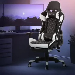 Gamingstuhl mit ausziehbarer Fußstütze 2D Armlehne Schwarz/Weiß aus Kunstleder ML-Design-ECD Germany Sale