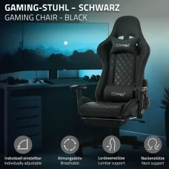 Gamingstuhl mit ausziehbarer Fußstütze 2D Armlehne Schwarz aus Kunstleder ML-Design-ECD Germany Discount