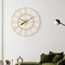 Große Wanduhr Ø 85 cm Altgold aus Eisen mit römischen Ziffern WOMO-Design-ECD Germany Sale