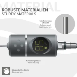 Heizstab 1200W Anthrazit mit Thermostat und LCD Bildschirm LuxeBath-ECD Germany