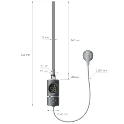 Heizstab 1200W Anthrazit mit Thermostat und LCD Bildschirm LuxeBath-ECD Germany