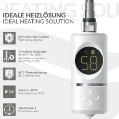 Heizstab 300W Weiß mit Thermostat und LCD Bildschirm LuxeBath-ECD Germany New