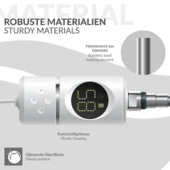 Heizstab 300W Weiß mit Thermostat und LCD Bildschirm LuxeBath-ECD Germany New