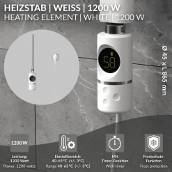 Heizstab 1200W Weiß mit Thermostat und LCD Bildschirm LuxeBath-ECD Germany Clearance