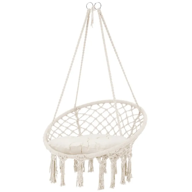 Hängesessel mit Gestell Ø 80cm Beige aus Baumwolle bis 120 kg ML-Design-ECD Germany Sale
