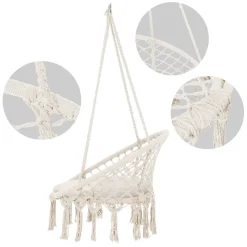 Hängesessel mit Sitzkissen Beige aus Baumwolle ML-Design-ECD Germany