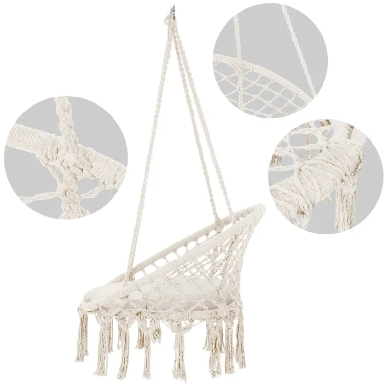 Hängesessel mit Sitzkissen Beige aus Baumwolle ML-Design-ECD Germany