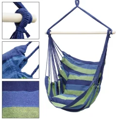 Hängesessel mit zwei Kissen 90x120x60 cm Blau/Grün aus Baumwolle belastbar bis 120 kg-ECD Germany Sale