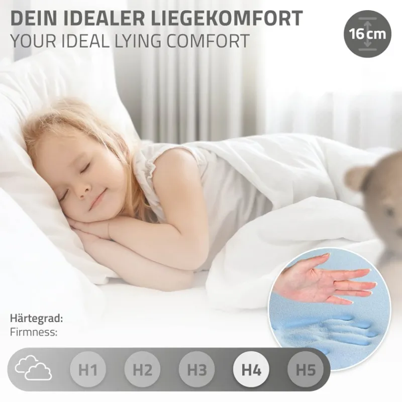 Kinderbett Hausbett 90x200 cm Hellgrau aus Kiefernholz inkl. Matratze H-16cm Holzbett mit Dach und Lattenrost ML-Design-ECD Germany Online