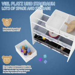 Kinderregal Weltraum-Motiv mit 9 Aufbewahrungsboxen Weiß aus Holz Joyz-ECD Germany Online