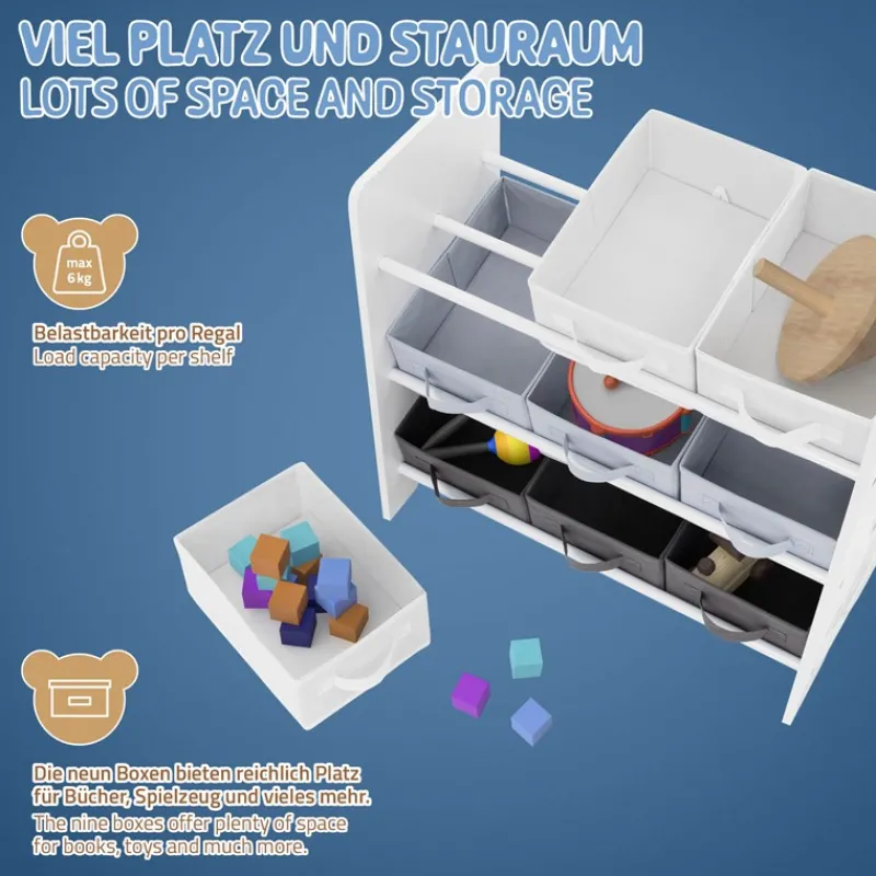 Kinderregal Weltraum-Motiv mit 9 Aufbewahrungsboxen Weiß aus Holz Joyz-ECD Germany Online