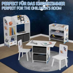 Kinderregal Weltraum-Motiv mit 9 Aufbewahrungsboxen Weiß aus Holz Joyz-ECD Germany Online