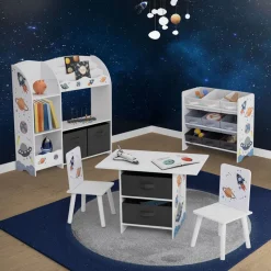 Kinderregal Weltraum-Motiv mit 9 Aufbewahrungsboxen Weiß aus Holz Joyz-ECD Germany Online