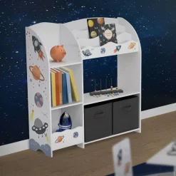 Kinderregal Weltraum-Motiv mit 8 Ablagefächern und 2 abnehmbaren Stoffboxen Weiß aus Holz Joyz-ECD Germany Sale