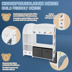 Kinderregal Weltraum-Motiv mit 8 Ablagefächern und 2 abnehmbaren Stoffboxen Weiß aus Holz Joyz-ECD Germany Sale