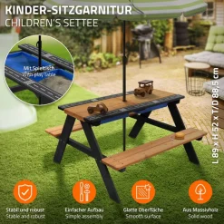 Kindersitzgarnitur Kindersitzgruppe Naturbraun, Schwarz, Tanne, massiv, 35 x 7 x 25,5 cm ML-Design-ECD Germany Hot