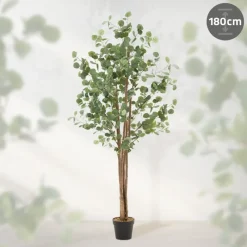 Künstlicher Eukalyptusbaum 180 cm Kunstpflanze mit Naturholzstamm ML-Design-ECD Germany Best