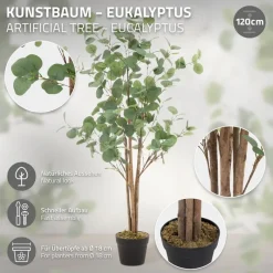 Künstlicher Eukalyptusbaum 120 cm Kunstpflanze mit Naturholzstamm ML-Design-ECD Germany Sale