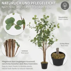 Künstlicher Eukalyptusbaum 120 cm Kunstpflanze mit Naturholzstamm ML-Design-ECD Germany Sale
