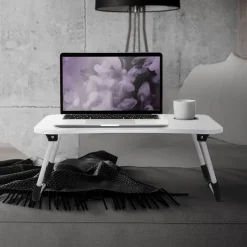 Laptoptisch mit USB-Ports klappbar 60x40 cm Weiß aus MDF inkl. USB Lampe und Ventilator ML-Design-ECD Germany Best