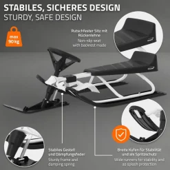 Lenkschlitten für Kinder Weiß ab 5 Jahre bis 90kg Sitz mit Rückenlehne-ECD Germany Best