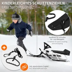 Lenkschlitten für Kinder Weiß ab 5 Jahre bis 90kg Sitz mit Rückenlehne-ECD Germany Best