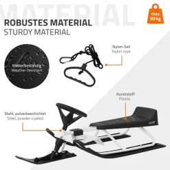 Lenkschlitten für Kinder Weiß ab 5 Jahre bis 90kg Sitz mit Rückenlehne-ECD Germany Best