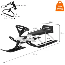 Lenkschlitten für Kinder Weiß ab 5 Jahre bis 90kg Sitz mit Rückenlehne-ECD Germany Best