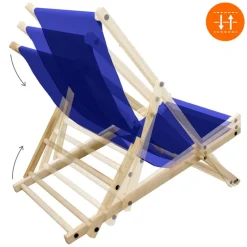 Liegestuhl klappbar Dunkelblau Holz verstellbare Rückenlehne bis 120 kg Sonnenliege Gartenliege Strandliege-ECD Germany Online
