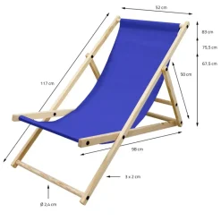 Liegestuhl klappbar Dunkelblau Holz verstellbare Rückenlehne bis 120 kg Sonnenliege Gartenliege Strandliege-ECD Germany Online