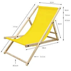 Liegestuhl klappbar Gelb Holz verstellbare Rückenlehne bis 120 kg Sonnenliege Gartenliege Strandliege-ECD Germany Outlet