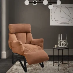 Loungesessel mit Armlehnen Braun Relaxsessel mit Leinenbezug ML-Design-ECD Germany New