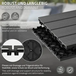 1m² 11 Stück WPC Terrassenfliesen 30x30 cm Anthrazit in Holzoptik Balkon Bodenbelag mit Drainage und Klicksystem Terrassendielen Balkonfliesen-ECD Germany Best