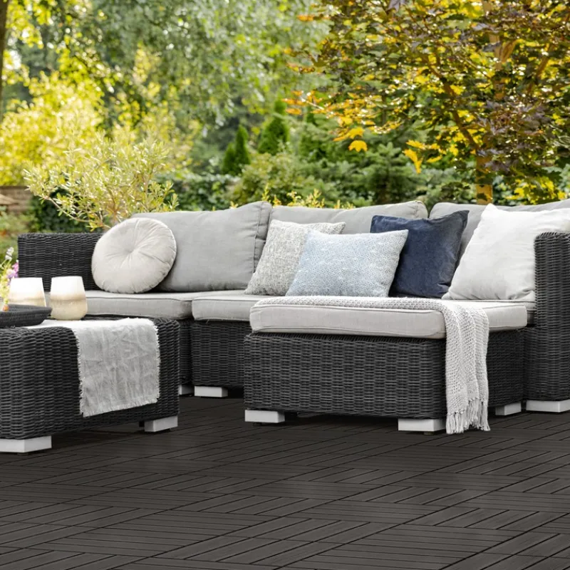 1m² 11 Stück WPC Terrassenfliesen 30x30 cm Anthrazit in Holzoptik Balkon Bodenbelag mit Drainage und Klicksystem Terrassendielen Balkonfliesen-ECD Germany Best