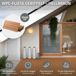 2m² 12 Stück WPC Terrassenfliesen 60x30 cm Hellbraun in Holzoptik Balkon Bodenbelag mit Drainage und Klicksystem Terrassendielen Balkonfliesen-ECD Germany