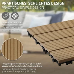 2m² 22 Stück WPC Terrassenfliesen 30x30 cm Teak in Holzoptik Balkon Bodenbelag mit Drainage und Klicksystem Terrassendielen Balkonfliesen-ECD Germany Clearance